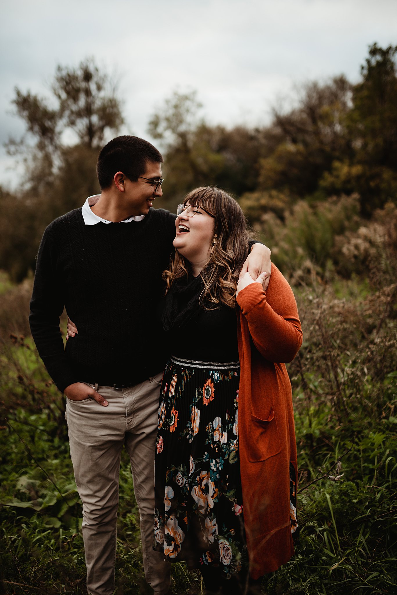 Book-loving Couple Late Summer Engagement Session in Viroqua, WI